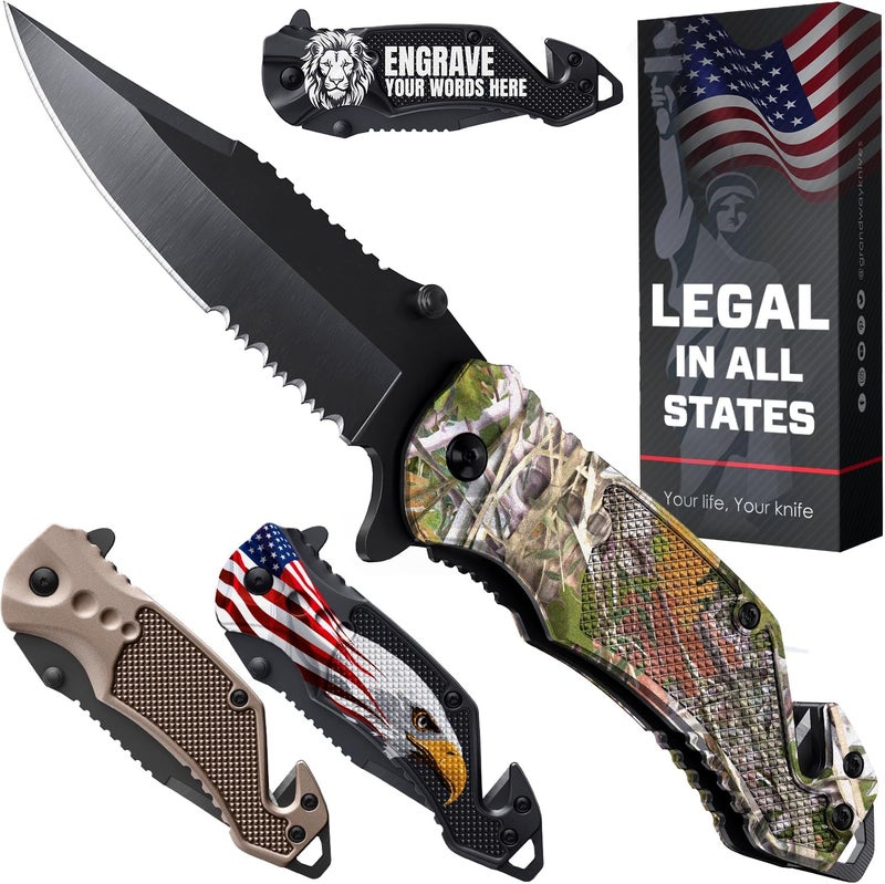 GOOD WORKER Legal Pocket Knife with 2.95” Serrated Blade, Glass Breaker, Seat Belt Cutter - EDC Sharp Folding Knives with Portable Clip - Small Tool for Tactical Camping Survival Hiking - Gifts for Men, Women - Image 1